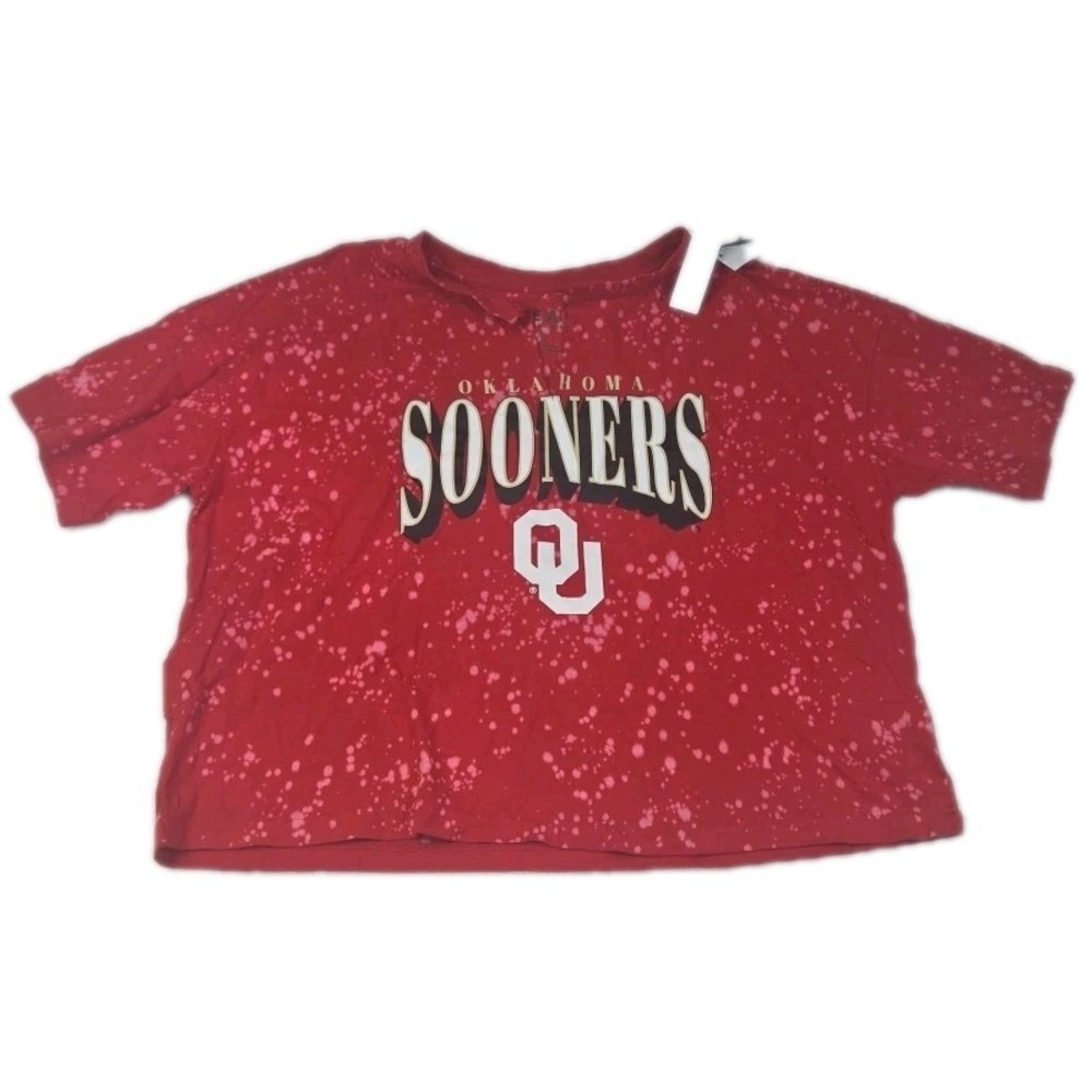 Wear by Erin Andrews Oklahoma Sooners Women's Slit Top Crop T-Shirt Size L New